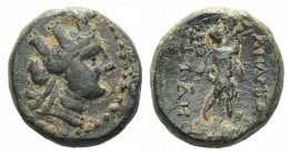 Phrygia, Apameia, c. 88-40 BC. Æ (20mm, 8.49g, 12h). Timodes, magistrates. Turreted bust of Artemis–Tyche r., bow and quiver over shoulder. R/ Marsyas...