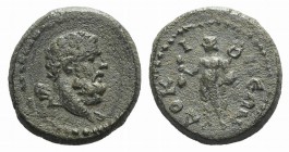 Phrygia, Dokimeion, 2nd century AD. Æ (13mm, 2.53g, 6h). Bare-headed bust of Herakles r.; club over shoulder. R/ Hermes standing l., holding purse and...