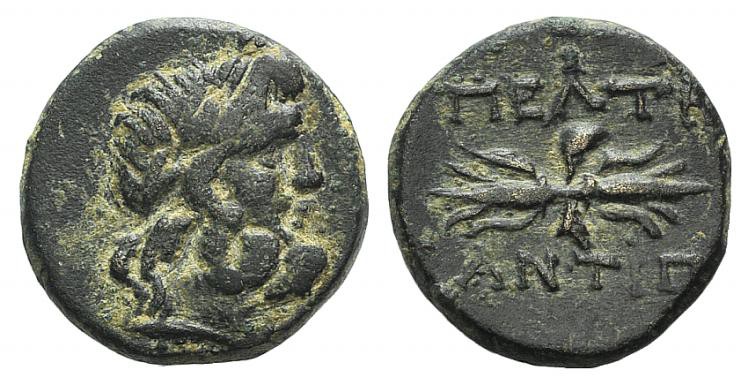 Phrygia, Peltai, c. 2nd century BC. Æ (14mm, 2.97g, 3h). Antip-, magistrate. Lau...