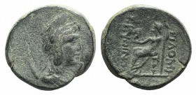 Phrygia, Philomelion, late 2nd-1st century BC. Æ (22mm, 6.29g, 12h). Skythino-, magistrate. Laureate and draped bust of Mên r., wearing Phrygian cap, ...