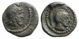 Dynasts of Lycia, Ddenewele (c. 420/10-400 BC). AR Obol (7mm, 0.62g, 12h). Head r., wearing Persian tiara. R/ Helemeted head of Athena r. within incus...