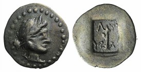 Lycian League, c. 27-20 BC. AR 1/4 Drachm (11mm, 0.50g, 12h). Masikytes mint. Bust of Artemis r., quiver over shoulder. R/ Quiver within incuse square...