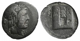 Lycian League, c. 27-20 BC. AR Hemidrachm (15mm, 1.55g, 12h). Kragos mint. Laureate head of Apollo r. R/ Kithara; grain-ear to l.; all in incuse squar...