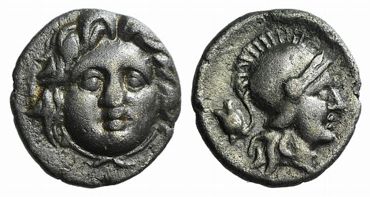 Pisidia, Selge, c. 350-300 BC. AR Obol (9mm, 0.89g, 12h). Facing gorgoneion. R/ ...