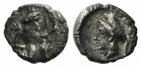 Cilicia, Uncertain, c. 4th century BC. AR Tetartemorion (4mm, 0.18g, 11h). Persian king or hero, in kneeling-running stance r., holding dagger in r. h...