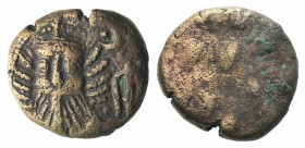 Kings of Elymais, Orodes II (c. AD 100-150). Æ Drachm (14mm, 3.70g). Facing bust wearing tiara; anchor to r. R/ Dashes. Van’t Haaff Type 13.3. Near VF...