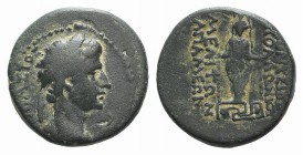 Augustus (27 BC-AD 14). Phrygia, Apamea. Æ (20mm, 5.35g, 11h). Dionysios Apolloniou and Meliton, magistrates. Laureate head r. R/ Facing statue of Art...