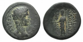 Augustus (27 BC-AD 14). Phrygia, Laodicea ad Lycum. Æ (18mm, 5.83g, 12h). Polemon Philopatris, magistrate, c. 5 BC. Bare head r. R/ Zeus standing l., ...