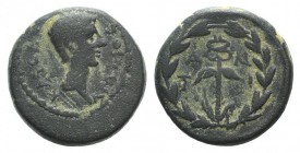 Augustus (27 BC-AD 14). Uncertain Antioch (Caria?). Æ (13mm, 2.74g, 12h). KAICA[…], Bare head r. R/ A N T I, Winged caduceus within wreath. Cf. RPC I ...