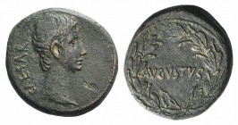 Augustus (27 BC-AD 14). Seleucis and Pieria, Antioch. Æ (25mm, 11.00g, 12h), c. 27-5 BC. Bare head r. R/ AVGVSTVS within wreath. McAlee 190; RPC I 410...