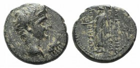 Tiberius (14-37). Phrygia, Laodicea ad Lycum. Æ (19mm, 5.65g, 11h). Dioskourides, magistrate. Bare head r. R/ Zeus Laodikeios standing l., holding eag...