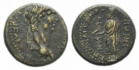 Claudius (41-54). Phrygia, Cadi. Æ (18mm, 4.76g, 12h). Meliton Asklepiadou, c. 50-54. Laureate head r. R/ Zeus standing l., holding eagle and sceptre....