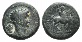 Claudius (41-54). Phrygia, Hierapolis. Æ (19mm, 6.41g, 12h). M. Suillios Antiochos, grammateus. Laureate head r.; c/m: head of Helios r. within circul...