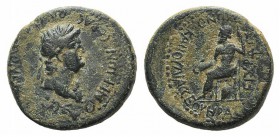 Nero (54-68). Phrygia, Acmoneia. Æ (20mm, 4.78g, 12h). L. Servinius Capito, magistrate, and his wife, Iulia Severa, c. AD 65. Laureate head r.; caduce...