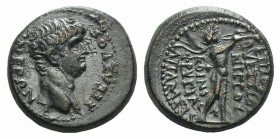 Nero (54-68). Phrygia, Apameia. Æ (20mm, 5.75g, 12h). M. Vettius Nigrus, magistrate, c. AD 60. Bare head r. R/ Marsyas advancing r., playing double fl...