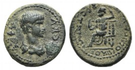 Nero (54-68). Phrygia, Sebaste. Æ (21mm, 5.94g, 12h). Julios Dionysios, magistrate. Bareheaded and draped bust r. R/ Zeus seated l. on throne, holding...