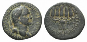 Vespasian (69-79). Phrygia, Apameia. Æ (25mm, 8.17g, 12h). Plancius Varus, magistrate. Laureate head r. R/ Five grain ears bundled together. RPC II 13...