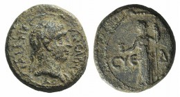 Trajan (98-117). Cilicia, Syedra. Æ (18mm, 5.96g, 12h). Laureate head r. R/ Artemis standing facing, head l., holding pomegranate and sceptre. RPC III...