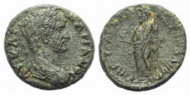 Hadrian (117-138). Lydia, Sala. Æ (22mm, 7.10g, 6h). G. Valerius Andronicus, magistrate. Laureate, draped and cuirassed bust r. R/ Zeus standing l., h...