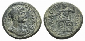Hadrian (117-138). Phrygia, Sebaste. Æ (26mm, 9.00g, 6h). Laureate, draped and cuirassed bust r., wearing aegis with gorgoneion. R/ Zeus seated l., ho...
