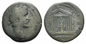 Antoninus Pius (138-161). Ionia, Ephesus. Æ (36mm, 23.75g, 5h). Laureate head r. R/ Octastyle temple enclosing statue of Artemis of Ephesus facing wit...