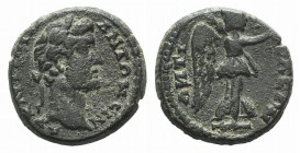 Antoninus Pius (138-161). Pisidia, Antioch. Æ (16mm, 4.05g, 6h). Laureate head r. R/ Nike advancing r., holding wreath and palm. RPC IV online 816 (te...
