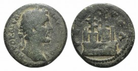 Antoninus Pius (138-161). Pisidia, Selge. Æ (24mm, 10.25g, 12h). Laureate head r. R/ Platform holding two altars with styrax trees between thunderbolt...