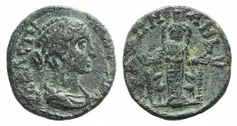 Faustina Junior (Augusta, 147-175). Phrygia, Ancyra. Æ (18mm, 2.93g, 6h). Draped bust r. R/ Cult statue of Ephesian Artemis flanked by two stags. SNG ...