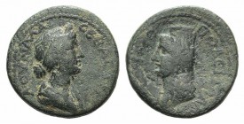 Lucilla (Augusta, 164-182). Cilicia, Hierapolis-Castabala. Æ (23mm, 9.04g, 6h). Draped bust of Lucilla r., wearing stephane. R/ Turreted, veiled and d...