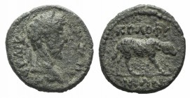 Commodus (177-192). Ionia, Colophon. Æ (16mm, 2.51g, 6h). Laureate head r. R/ Ram walking r. RPC IV online 967 (temporary). Green patina, about VF