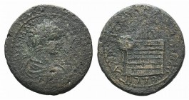 Caracalla (198-217). Pontus, Amasia. Æ (32mm, 17.24g, 6h). Dated CY 208 (AD 206/7). Laureate, draped and cuirassed bust r. R/ High altar surmounted by...