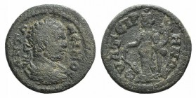 Caracalla (198-217). Lydia, Thyateira. Æ (20mm, 3.58g, 6h). Æ (20mm, 3.57g, 6h). Laureate, draped and cuirassed bust r. R/ Tyche standing l., holding ...