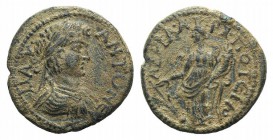 Caracalla (198-217). Phrygia, Hadrianopolis-Sebaste. Æ (22mm, 6.52g, 6h). Laureate and draped bust r. R/ Tyche standing l., holding rudder and cornuco...