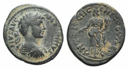 Caracalla (198-217). Pisidia, Antioch. Æ (24mm, 6.16g, 6h). Laureate, draped and cuirassed bust r. R/ Tyche of Antioch standing l., holding branch and...