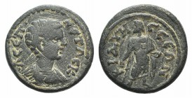 Geta (Caesar, 198-209). Phrygia, Cidyessus. Æ (19mm, 4.07g, 6h). Bare-headed and cuirassed bust r. R/ Asclepius standing facing, head l., resting serp...