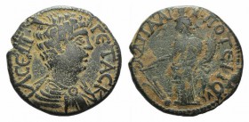 Geta (Caesar, 198-209). Phrygia, Hadrianopolis-Sebaste. Æ (21mm, 5.31g, 6h). Bare-headed, draped and cuirassed bust r. R/ Tyche standing l., holding r...