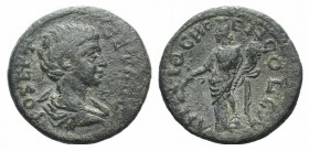 Geta (Caesar, 198-209). Pisidia, Antioch. Æ (22mm, 5.41g, 6h). Bare-headed and draped bust r. R/ Tyche standing l., holding branch and cornucopia. SNG...