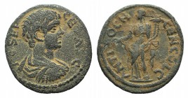 Geta (Caesar, 198-209). Pisidia, Antioch. Æ (23mm, 4.40g, 6h). Bare-headed and draped bust r. R/ Tyche standing l., holding branch and cornucopia. SNG...