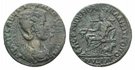 Tranquillina (Augusta, 241-244). Ionia, Metropolis. Æ (28mm, 7.67g, 6h). M Iul Porcius Heraklas, strategos. Diademed and draped bust r. R/ Cybele seat...