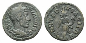 Philip I (244-249). Ionia, Metropolis. Æ (21mm, 4.02g, 6h). Laureate, draped and cuirassed bust r. R/ Tyche standing l., holding rudder and cornucopia...