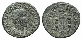 Trajan Decius (249-251). Pisidia, Antioch. Trajan Decius. Æ (25mm, 7.78g, 6h). Radiate, draped and cuirassed bust r. R/ Legionary eagle between two st...