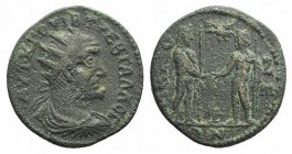 Trebonianus Gallus (251-253). Phrygia, Acmoneia. Æ (29mm, 13.53g, 6h). Radiate, draped and cuirassed bust r. R/ Hero Akmôn and his brother Doias, stan...