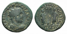 Valerian I (253-260). Phrygia, Cotiaeum. Æ (24mm, 6.97g, 1h). Ail. Demetrianos, archon. Radiate, draped and cuirassed bust r. R/ Hygieia standing r., ...