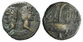 Augustus and Agrippa (27 BC-14 AD). Æ As (24mm, 13.32g, 7h). Gaul, Nemausus, c. 9-3 BC. Heads of Agrippa and Augustus back to back, that of Agrippa we...