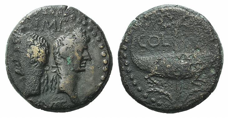Augustus and Agrippa (27 BC-14 AD). Æ As (26mm, 12.52g, 1h). Gaul, Nemausus, c. ...