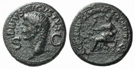 Divus Augustus (Died AD 14). Æ Dupondius (29mm, 15.39g, 6h). Rome, 37-41. Radiate head of Divus Augustus l. R/ Caligula(?) seated l. on curule chair, ...