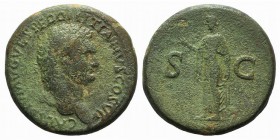 Domitian (Caesar, 69-81). Æ Sestertius (34mm, 24.50g, 6h). Rome, AD 76. Laureate head r. R/ Spes advancing l., holding flower and raising hem. RIC II ...