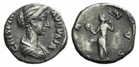 Crispina (Augusta, 178-182). AR Denarius (16mm, 2.65g, 7h), Rome, 178-182. Draped bust r. R/ Venus standing l., holding apple and drawing up fold of d...
