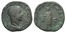 Severus Alexander (222-235) Æ Sestertius (28mm, 20.01g, 12h). Rome, 222-235.Laureate, draped and cuirassed bust r. R/ Severus standing l., sacrificing...