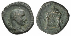 Trebonianus Gallus (251-253). Æ Sestertius (26mm, 14.90g, 12h). Rome, 251-2. Laureate, draped, and cuirassed bust r. R/ Statue of Juno seated facing, ...